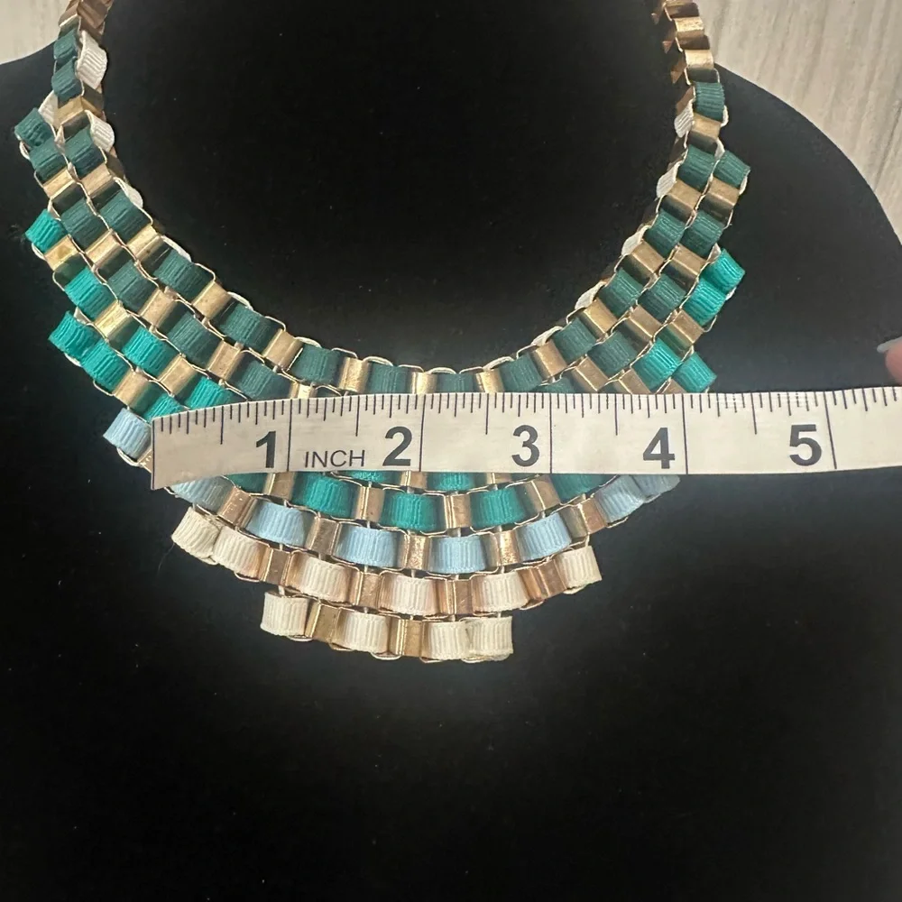 Gold Multi Color Ribbon Statement Necklace - Picture 7 of 9